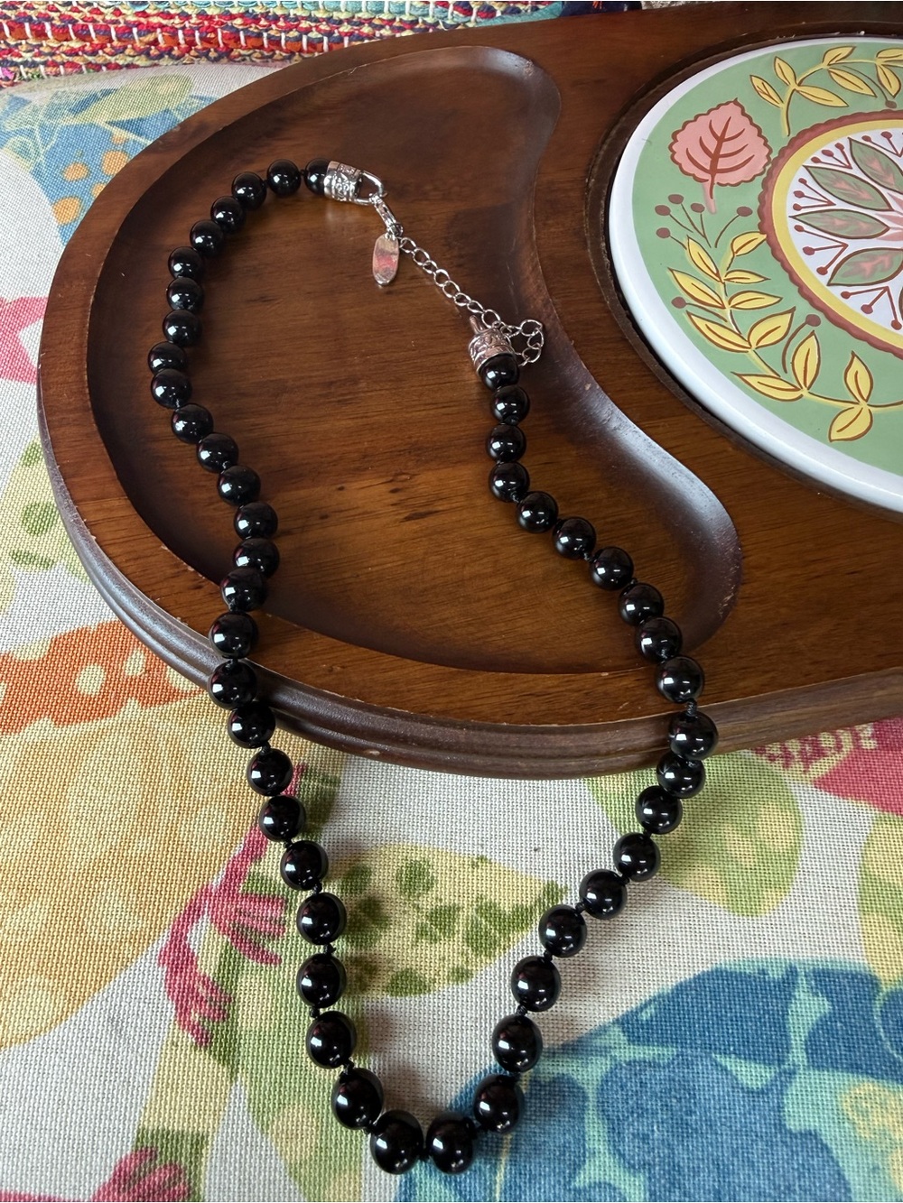 Vintage Mikassa Black Bead Necklace with Silver Accent